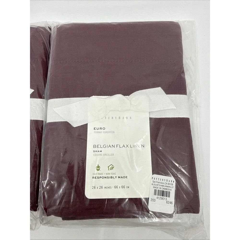 Pottery Barn Merlot Euro Belgian Flax Linen Shams Set Of 2 Luxury 26"x26"\ New - Picture 3 of 6